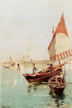 Velero en un paisaje de laguna veneciana Franz Richard Unterberger Pinturas al óleo